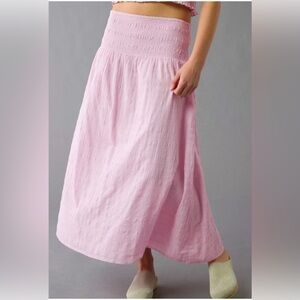 American Eagle High-Waisted Smocked Maxi Skirt— Pastel Pink
